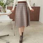 Button-trim Patterned Midi Knit Skirt