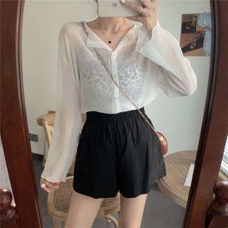 Long-sleeve Sheer Buttoned Top