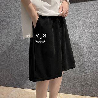 Smiley Face Print Wide Leg Shorts
