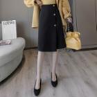 Faux Pearl Button A-line Skirt