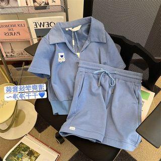 Set: Elbow-sleeve Collar T-shirt + Shorts