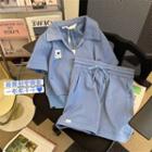 Set: Elbow-sleeve Collar T-shirt + Shorts