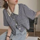 Gingham Cropped Blouse Gingham - Black & White - One Size