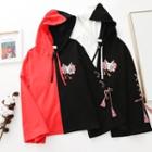 Two-tone Panel Embroidered Tassel Hoodie