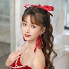 Set: Beaded Bow Hair Clip + Drop Earring Set - Red - One Size