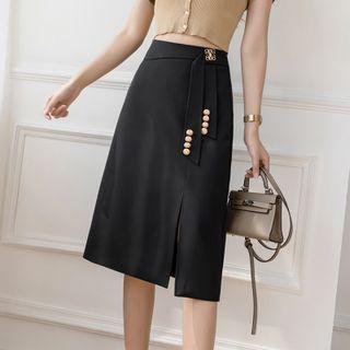 Mock-tie Midi A-line Chiffon Skirt