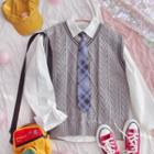 Cable-knit Sweater Vest Gray - One Size