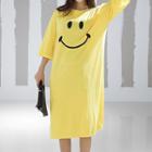 Smiley Print Midi T-shirt Dress