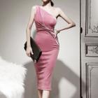 One-shoulder Twisted Velvet Sheath Dress