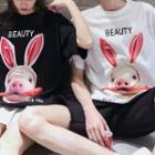Couple Matching Elbow-sleeve Pig Printed T-shirt