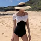 Cold-shoulder Short-sleeve Two-tone Swimsuit