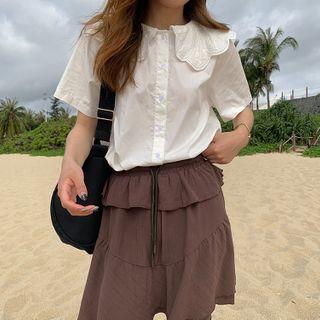 Short-sleeve Doll-collar Shirt White - One Size