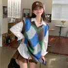 Color Block Sweater Vest / Plain Shirt / Long-sleeve T-shirt