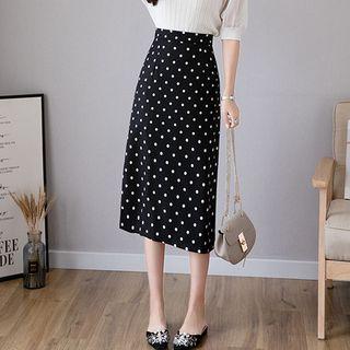 Polka Dot Split-hem Midi Skirt