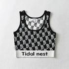 Lettering Print Knitted Crop Tank Top