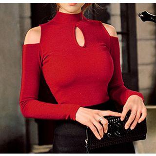 Cutout Long-sleeve Mock-neck T-shirt