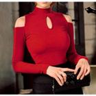 Cutout Long-sleeve Mock-neck T-shirt