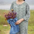 3/4-sleeve Floral Ramie Dress