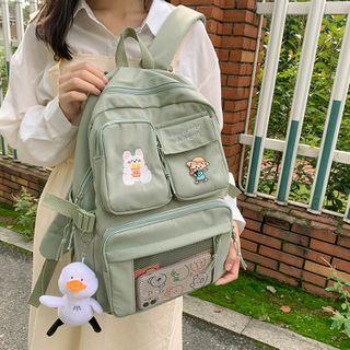 Cartoon Embroidered Mesh Pocket Backpack