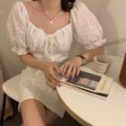 Lantern-sleeve Perforated Tie-neck Slim Fit Dress