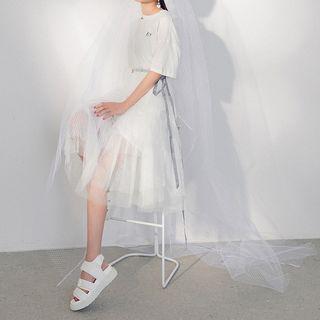 Mesh Panel Midi T-shirt Dress