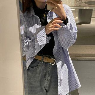 Long-sleeve Mock-neck T-shirt / Striped Shirt / Set