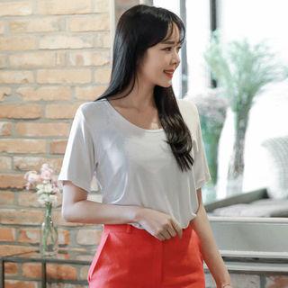 Plain Round-neck Short Sleeve T-shirt