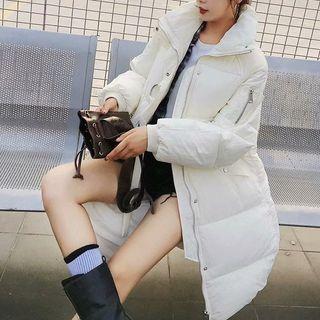 Snap-buttoned Stand Collar Padded Coat