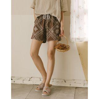 Drawstring-waist Paisley Print Shorts