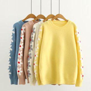 Embroidered Flower Trim Sweater