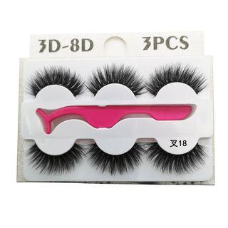3 Pair Set: False Eyelashes Set Of 3 Pairs - Black - One Size