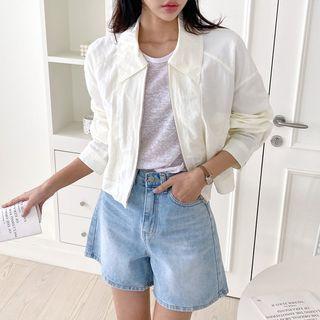 Sharp-collar Zip Blouson Jacket