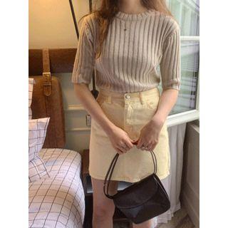 Round-neck Ribbed Linen Blend Knit Top