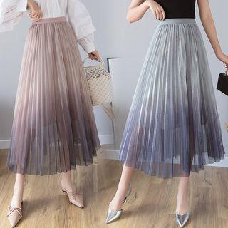 Gradient Mesh Midi Accordion Pleated Skirt