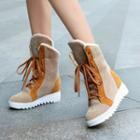 Color Panel Hidden Wedge Short Boots