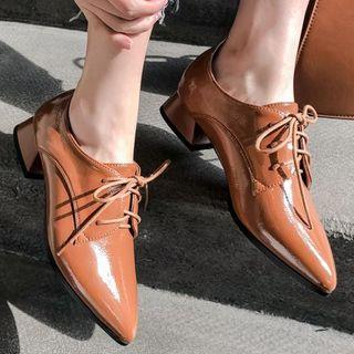 Block-heel Lace-up Pointed Shoes