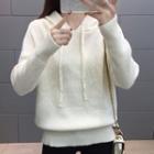 Plain Hooded Knit Top White - One Size