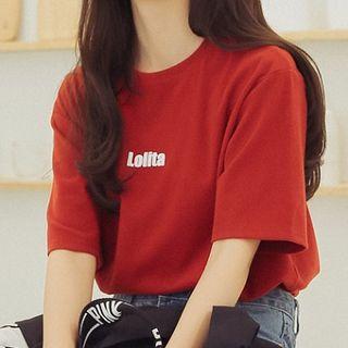 Plain Lettering Printed Short-sleeve Top