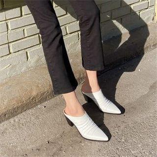 Pointy Ruched Cone-heel Mules
