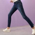 Hidden Band-waist Washed Slim-fit Jeans