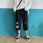Drawstring Patched Cropped Pants