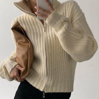 Turtleneck Zip Cardigan White - One Size