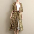 Printed Elbow-sleeve Lace-up Jacket