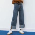Wide-leg Cuffed Washed Jeans