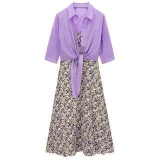Set: Plain Shirt + Spaghetti Strap Floral Dress