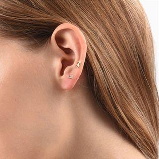 925 Sterling Silver Fish Bone Earring 1 Pair - Gold - One Size