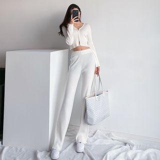 Set: Zipper Crop Top + High-waist Wide-leg Pants