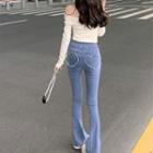 Heart Embroidered Bootcut Jeans