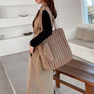 Faux Leather Pleated Tote Bag With Pouch