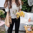 Short-sleeve Linen Blend Jacket Beige - One Size